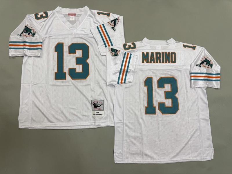 Men 2025 Miami Dolphins 13 Marino white Throwback Limited NFL Jersey style 001